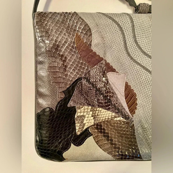 Vintage Carlo Fiori of Italy Purse Shoulder / Clutch Grays/Browns Reptile Skin - Picture 4 of 11